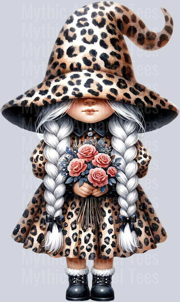 1 Gnome Girl Leopard Print Adorable DTF Gnome Transfers