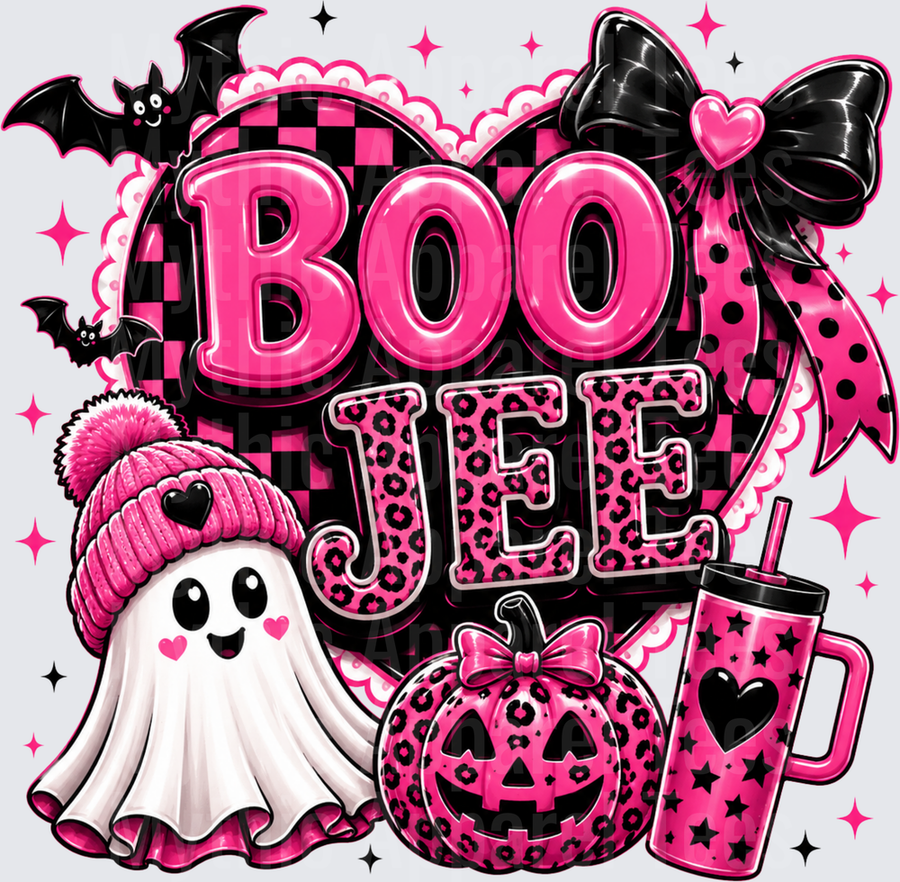 Halloween Boo Jee Hot Pink Leopard Print Ghost Pumpkin Bat Bow Coquette Checkered Glam Spooky Season
