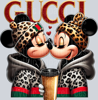Mickey and Minnie kissing 3 Leopard Print Disney DTF Gucci Mickey Transfers