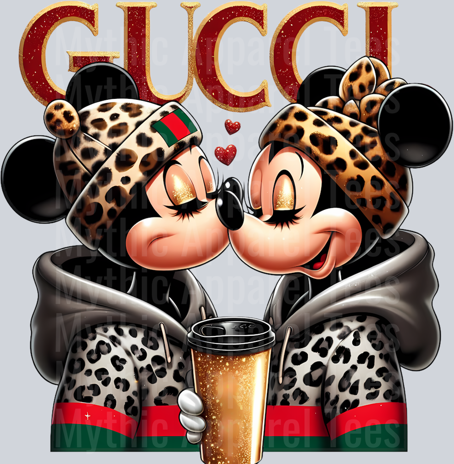 Mickey and Minnie kissing 3 Leopard Print Disney DTF Gucci Mickey Transfers