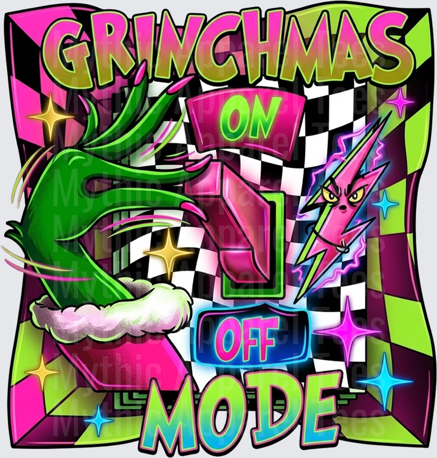 New Grinch Grinchmas On Off Mode Retro Checkered Neon Design
