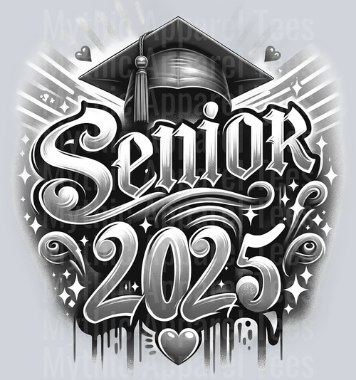 0037 Senior 2025 Airbrushed 4 GRAY DTF 2025 Senior Graduation Transfers