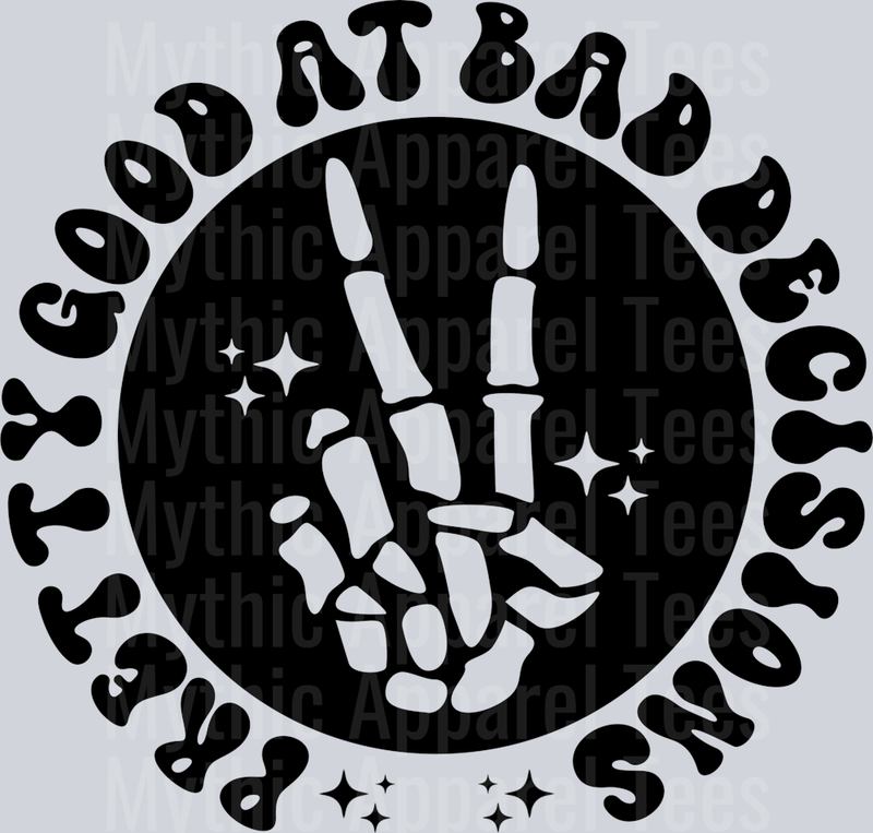 Pretty Good At Bad Decisions Pocket Pocket Funny Wavy Retro Words Black