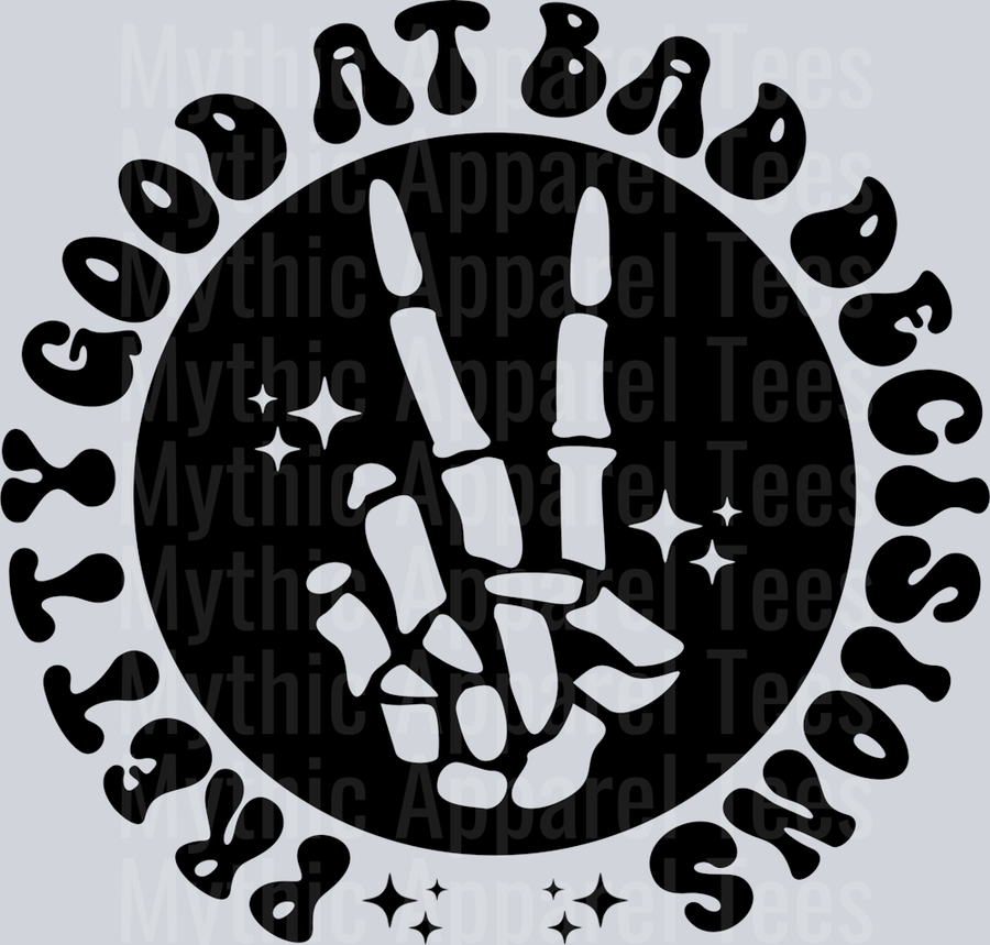 Pretty Good At Bad Decisions Pocket Pocket Funny Wavy Retro Words Black