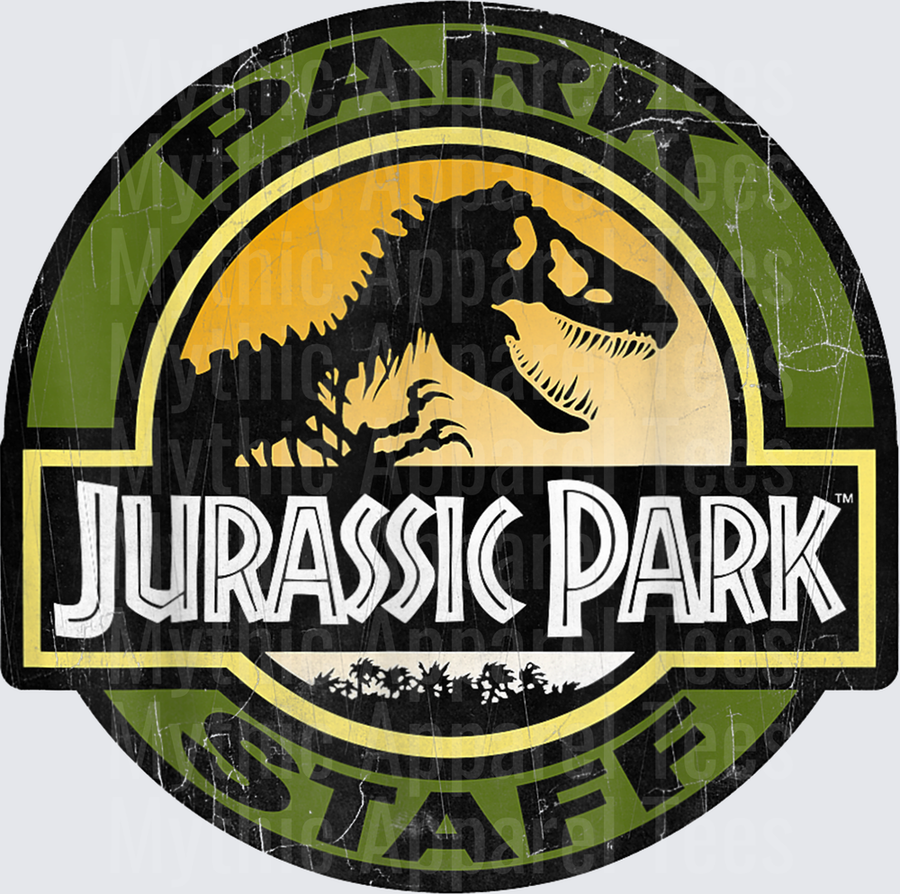 Jurassic Park Staff Distressed Vintage Round Logo with T-Rex Skeleton