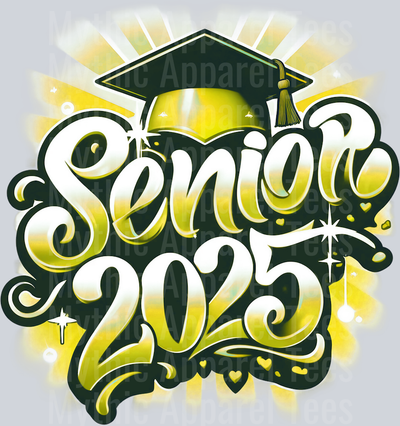 002 Airbrushed Senior 2025 gold DTF 2025 Senior Graduation Transfers