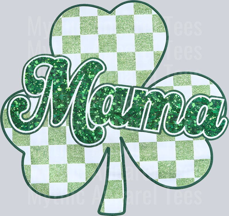 mama patricks Checker green and glitter style DTF St. Patrick's Day Transfers