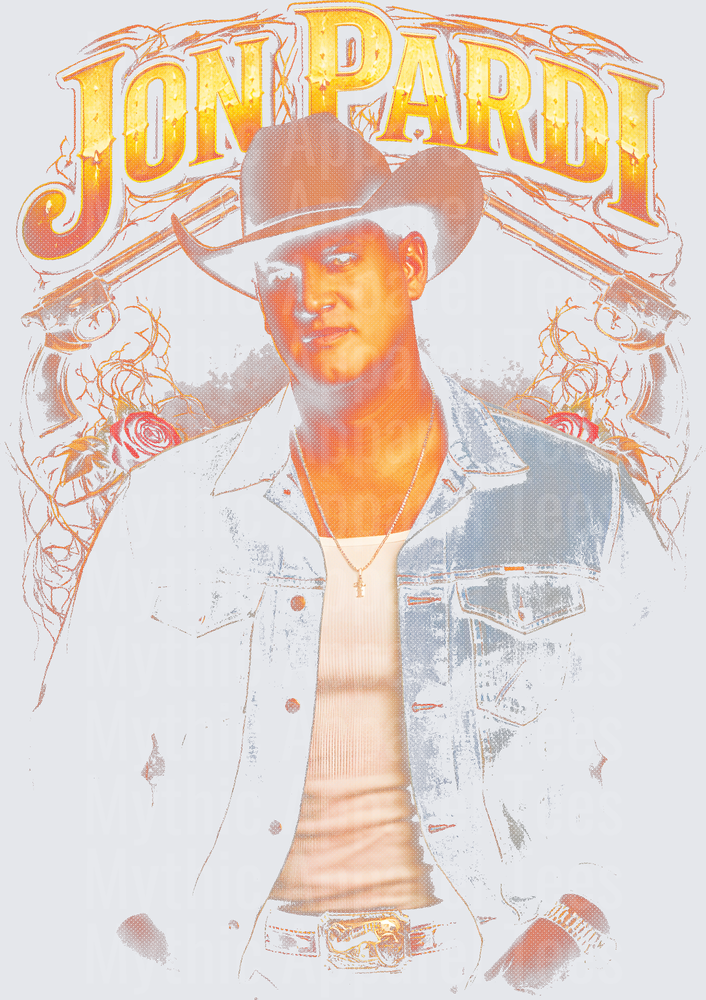 Jon Pardi Cowboy Hat Denim Jacket Roses and Revolvers Vintage Halftone Portrait