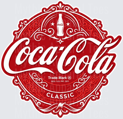 Coke Coca-Cola Classic Vintage Red Ornate Badge Logo