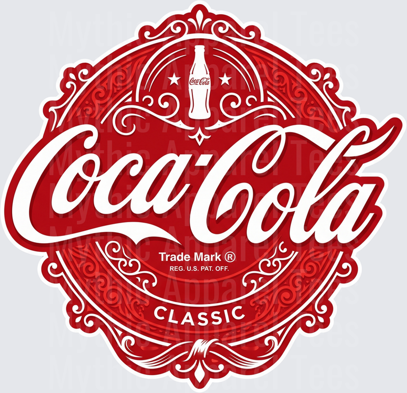 Coke Coca-Cola Classic Vintage Red Ornate Badge Logo
