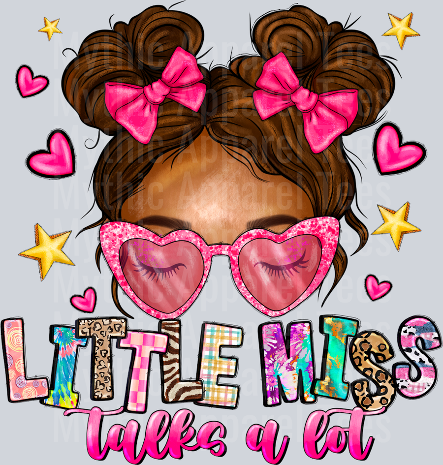 Little Miss Talks a Lot Messy Bun DTF Toddler Girl Transfers