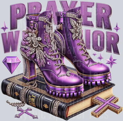 Bling boots on bible Purple Prayer Warrior DTF Religious Transfers