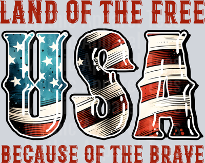 Land of the free because of the brave USA American Flag Military DTF Patriotic Transfers