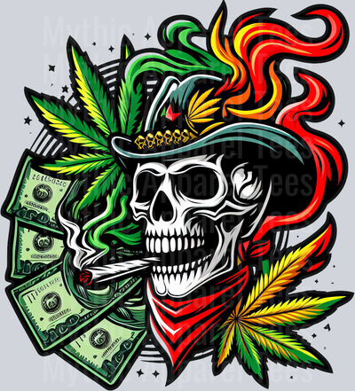 CASH Cowboy Hat Smoking floral colors weed plant DTF Weed Transfers