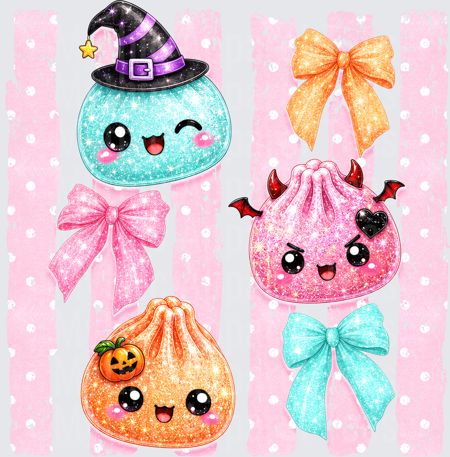 Dumplings Kawaii Halloween Glitter Blob Squad Witch Hat Devil Horns Pumpkin Coquette Bows