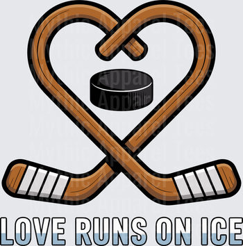 Ice Hockey Crossed Sticks Heart Puck Love Runs On Ice