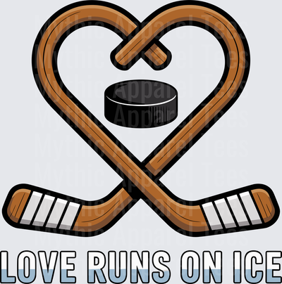 Ice Hockey Crossed Sticks Heart Puck Love Runs On Ice