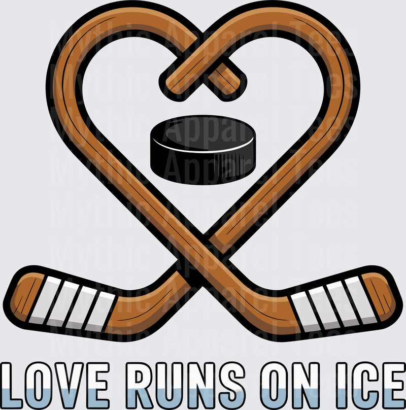 Ice Hockey Crossed Sticks Heart Puck Love Runs On Ice