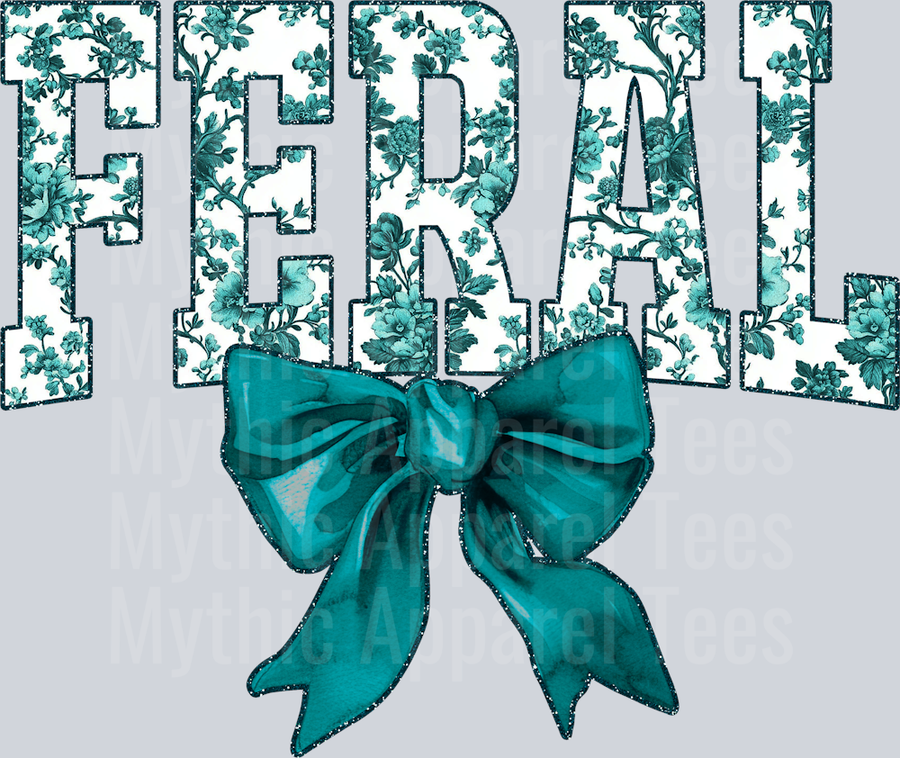 Teal Feral College Font With Bow Floral Pattern Feral Life