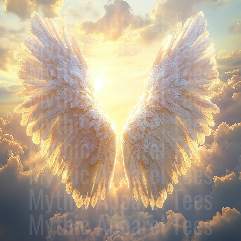 Angel Wings Glowing Golden Heavenly Sky Feathered Wings