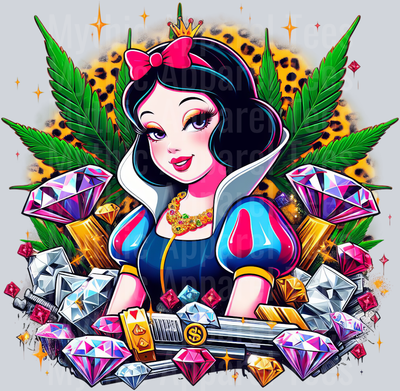 Snow White 2 Weed Plant Cheeta Print Jewels Smoking Weed DTF Weed Transfers