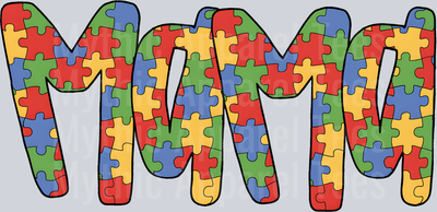 mama autism awareness colorful puzzle pieces DTF Awareness Transfers