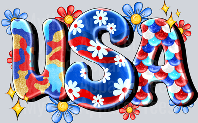USA Flowers and stripes 4th of july DTF Patriotic Transfers