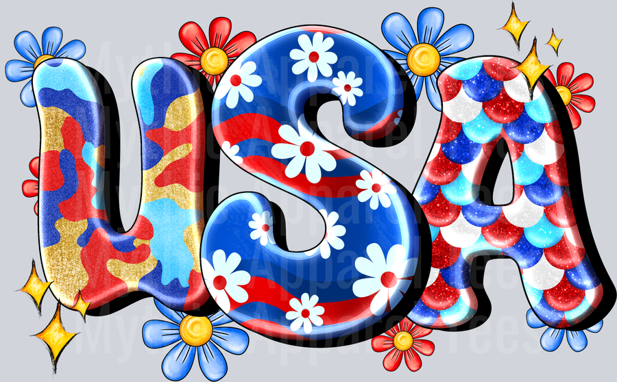 USA Flowers and stripes 4th of july DTF Patriotic Transfers