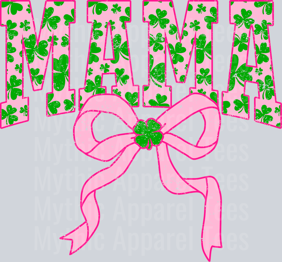 Pink Shamrock Mama Bow St Patrick's Day College Font Floral and shamrock pattern