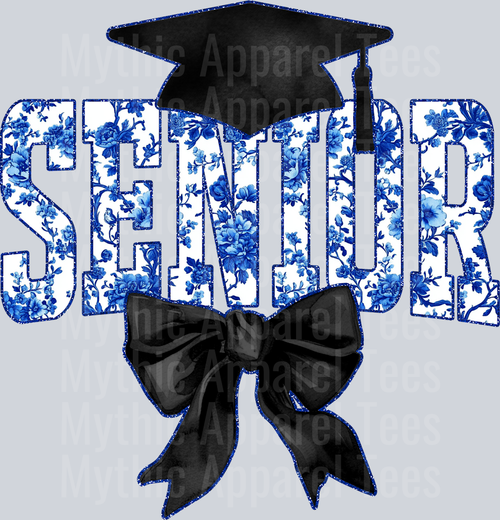 Blue Senior Hat College Font Floral Senior Graduation Design