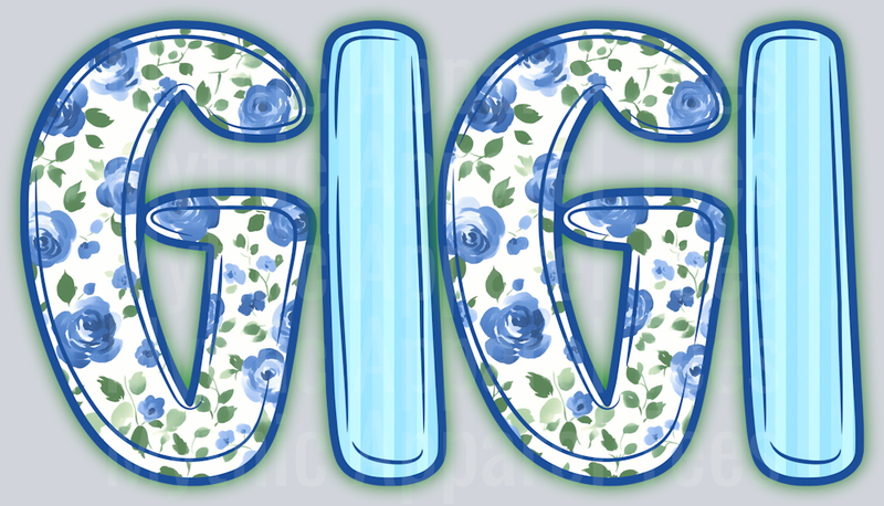 GiGi Light Blue Floral DTF GiGi Transfers
