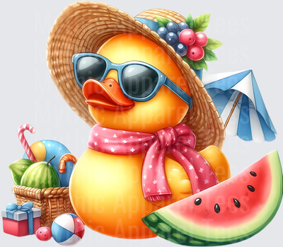 Rubber Duck in Sunhat with Sunglasses Summer Beach Watermelon