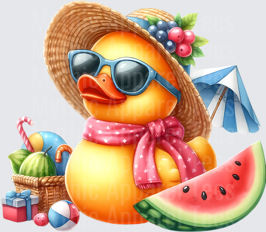 Rubber Duck in Sunhat with Sunglasses Summer Beach Watermelon