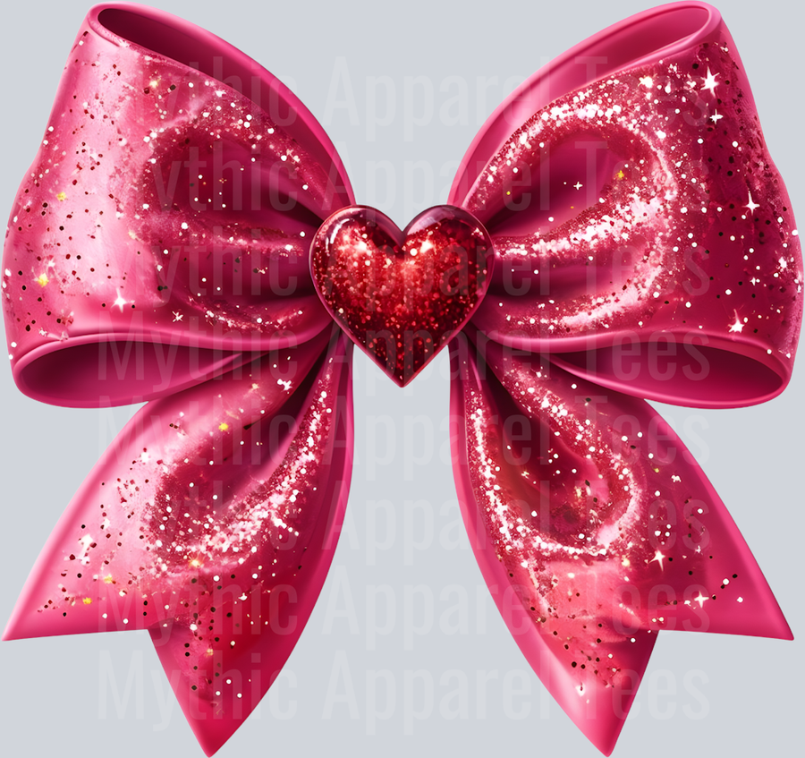 Bow Glitter Red with Heart Valentines Day Design