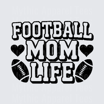 American Football Mom Life Bold Text Hearts and Footballs