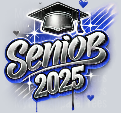 003 Senior 2025 Airbrushed Blue and Black DTF 2025 Senior Graduation Transfers