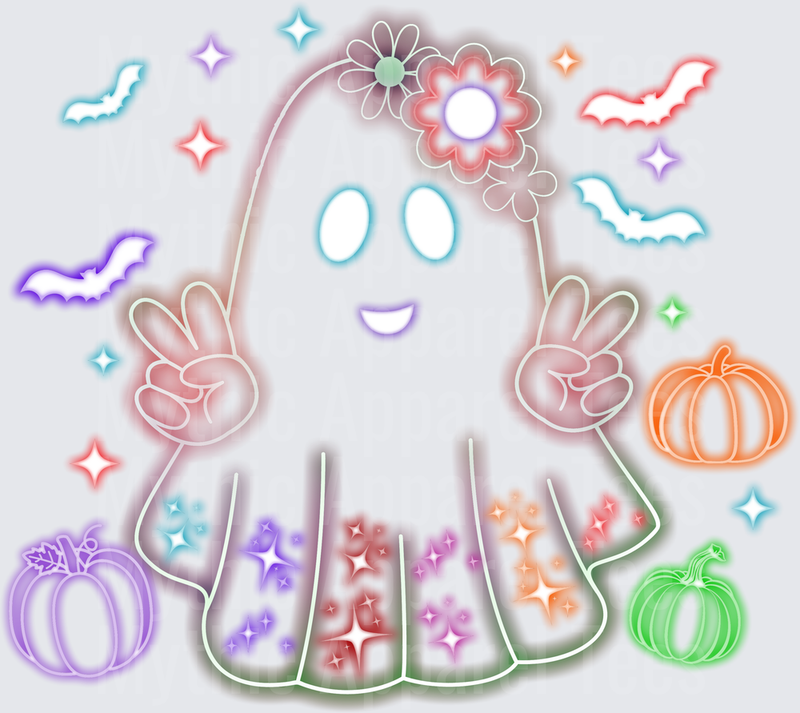 Halloween Cute Ghost Peace Signs Neon Pumpkins Bats Flower