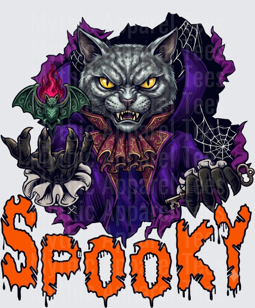 Spooky Vampire Cat Bursting Through Torn Background with Green Dragon Bat Yellow Eyes Claws and Spider Webs Halloween Design