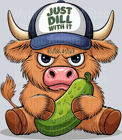 Just Dill With it Pickle Funny DTF Highland Cow Transfers