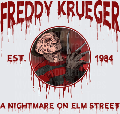 Freddy Krueger A Nightmare On Elm Street Est. 1984 Blood Drip Horror Portrait with Razor Glove Circle Graphic