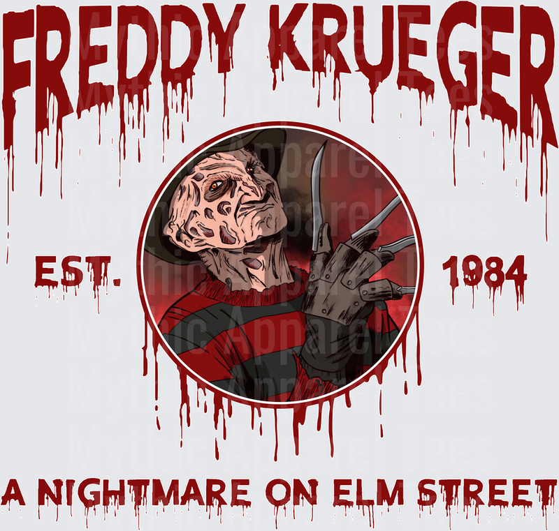 Freddy Krueger A Nightmare On Elm Street Est. 1984 Blood Drip Horror Portrait with Razor Glove Circle Graphic