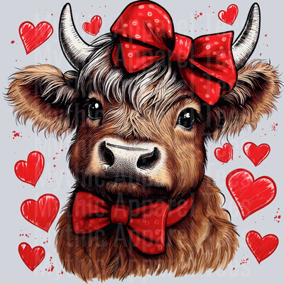 Highland Cow Red Bow with hearts 2 Style Combo Valentines Day Design