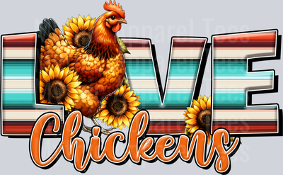 love chickens sun flowers and retro colors DTF Chicken Transfers