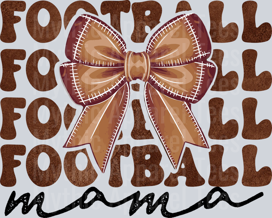 football MAMA 3 with ribbon and script brown letters  DTF Football Transfers