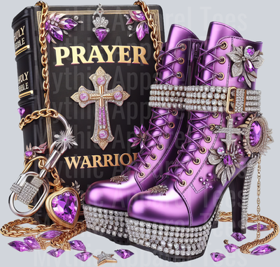 Heels with bible Purple Prayer Warrior DTF Religious Transfers