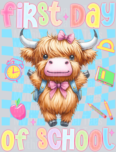 First Day Of School Highland Cow