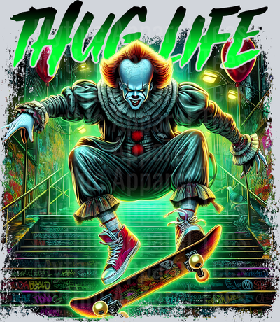 Pennywise skateboard on stairs Horror Movie DTF Thug Life Transfers