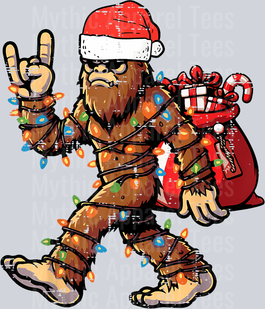 44 Christmas Bigfoot Sasquatch Rock Xmas Rocker Men Boys Kids T-Shirt