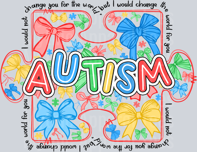 Autism Awareness puzzle piece with words around the edge DTF Autism Awareness Transfers