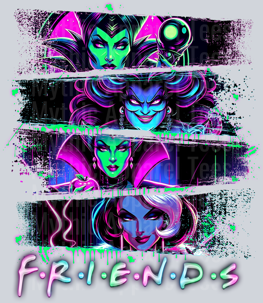 F.r.i.e.n.d.s. Cross brush strokes DTF Disney Villains Transfers